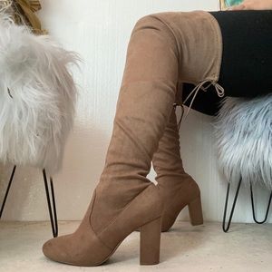 Taupe Faux Suede Knee High Boots
